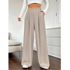 image:imageGORGLITTER Womens Office Work Wide Leg Fly Pleated Dress Pants Zipper High Waisted Loose TrousersKhaki