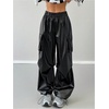 image:imageGORGLITTER Womens PU Leather Pants Baggy Cargo Y2k Elastic High Waisted Wide Leg Track Pants Trousers StreetwearBlack
