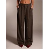 image:imageGORGLITTER Womens Pleated Low Rise Dress Pants Baggy Wide Leg Low Waisted Work Slacks Going Out Business Casual OutfitsCoffee Brown