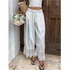 image:imageGORGLITTER Womens Ruffle Lace Pants Boho Long Bloomers Vintage Pantaloons Summer Beach Travel Vacation Pants TrousersWhite
