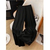 image:imageGORGLITTER Womens Satin Wide Leg Pants Drawstring Waist Baggy Business Casual Flowy Trousers Quiet Luxury ClothesBlack Solid