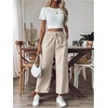 image:imageGORGLITTER Womens Striped Linen Capri Pants Summer Wide Leg High Waisted Dressy Casual Cropped Ankle PantsBrown and White