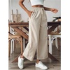 image:imageGORGLITTER Womens Striped Linen Capri Pants Summer Wide Leg High Waisted Dressy Casual Cropped Ankle PantsBrown and White