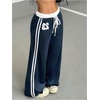 image:imageGORGLITTER Womens Striped Side Baggy Sweatpants Number Graphic Wide Leg Track PantsBlue