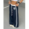 image:imageGORGLITTER Womens Striped Side Baggy Sweatpants Number Graphic Wide Leg Track PantsBlue
