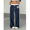 image:imageGORGLITTER Womens Striped Side Baggy Sweatpants Number Graphic Wide Leg Track PantsBlue