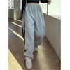 image:imageGORGLITTER Womens Striped Side Baggy Sweatpants Wide Leg High Waisted Elastic Waist Jogger Track PantsLight Grey