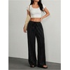 image:imageGORGLITTER Womens Striped Wide Leg Pants Elastic High Waisted Business Casual Drawstring Trousers with PocketsBlack