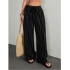 image:imageGORGLITTER Womens Striped Wide Leg Pants Elastic High Waisted Business Casual Drawstring Trousers with PocketsBlack
