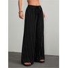 image:imageGORGLITTER Womens Striped Wide Leg Pants Elastic High Waisted Business Casual Drawstring Trousers with PocketsBlack