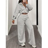 image:imageGORGLITTER Womens Sweatsuits 2 Piece Outfit Zip Up Cropped Sweatshirt and Wide Leg Sweatpants Comfort Lounge SetsGrey