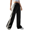 image:imageGORGLITTER Womens Tear Away Wide Leg Pants Elastic Waist Baggy Sweatpants Side Snap Pull On Track Pants with PocketsBlack and White