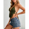 image:imageGORGLITTER Womens Textured Beaded Y2k Halter Top Tie Backless Asymmetrical Coquette ShirtsArmy Green