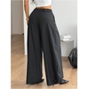 image:imageGORGLITTER Womens Wide Leg Barrel Pants Pleated Low Rise Baggy Oversized Dress Pants Business Casual Trousers with PocketsBlack and White