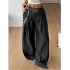 image:imageGORGLITTER Womens Wide Leg Barrel Pants Pleated Low Rise Baggy Oversized Dress Pants Business Casual Trousers with PocketsBlack and White
