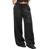 image:imageGORGLITTER Womens Wide Leg Pinstripe Pants Baggy Striped Pants Dressy Casual Drawstring Waist Trousers Lounge PantsBlack and White