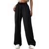 image:imageGORGLITTER Womens Wide Leg Pinstripe Pants Baggy Striped Pants Dressy Casual Drawstring Waist Trousers Lounge PantsBlack and White