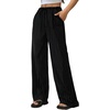 image:imageGORGLITTER Womens Wide Leg Pinstripe Pants Baggy Striped Pants Dressy Casual Drawstring Waist Trousers Lounge PantsBlack and White