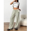 image:imageGORGLITTER Womens Wide Leg Pinstripe Pants Baggy Striped Pants Dressy Casual Drawstring Waist Trousers Lounge PantsGreen