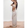 image:imageGORGLITTER Womens Wide Leg Satin Pants Baggy Palazzo Pants Drawstring Waist Loose Trousers Y2k LoungewearApricot