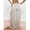 image:imageGORGLITTER Womens Wide Leg Satin Pants Baggy Palazzo Pants Drawstring Waist Loose Trousers Y2k LoungewearApricot