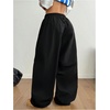 image:imageGORGLITTER Womens Y2K Wide Leg Barrel Pants Graphic High Waisted Casual Workout Baggy Track Pants StreetwearBlack