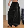 image:imageGORGLITTER Womens Y2K Wide Leg Barrel Pants Graphic High Waisted Casual Workout Baggy Track Pants StreetwearBlack