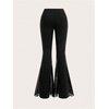 image:imageWomens Sheer Goth Bell Bottom Pants Mesh Flare High Waisted Flared Leggings
