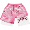 image:imageGORGLITTER Mens Dragon Graphic Track Shorts Color Block 2 in 1 Athletic Basketball Running Gym ShortsPink