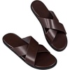 image:imageGORGLITTER Mens Leather Flip Flops Sandals 2026 Footwear Criss Cross House Slippers Summer Beach Slide SandalsBrown
