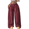 image:imageGORGLITTER Womens Baggy Barrel Pant Low Rise Pleated Cargo Oversized Wide Leg Business Dress Casual TrousersBurgundy