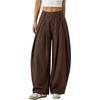 image:imageGORGLITTER Womens Baggy Barrel Pant Low Rise Pleated Cargo Oversized Wide Leg Business Dress Casual TrousersCoffee Brown
