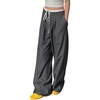 image:imageGORGLITTER Womens Baggy Wide Leg Pleated Dress Pants Striped Drawstring Waist TrousersSize Runs Small Please Size Two UpGrey