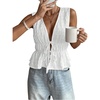 image:imageGORGLITTER Womens Boho Tie Front Peplum Crop Tops Summer Ruffle Babydoll Wrap Tops Brunch Dinner Going Out OutfitsWhite