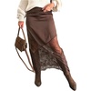 image:imageGORGLITTER Womens Elegant Lace Trim Satin Maxi Skirt High Waisted A Line Asymmetrical Silk Long Slip SkirtsCoffee Brown