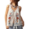 image:imageGORGLITTER Womens Floral Embroidered Tops Y2K Sleeveless Scoop Neck Button Down Tank Top Summer Graphic Going Out TopWhite