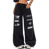 image:imageGORGLITTER Womens Graphic Y2K Baggy Stacked Sweatpants Letter Wide Leg Sweat Pants Drawstring Straight PantBlack