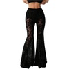 image:imageGORGLITTER Womens Lace Bell Bottom Pants Mesh Flare Leg High Waisted Sheer Sexy Gothic Leggings Trousers Black Medium