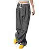 image:imageGORGLITTER Womens Low Rise Trousers Dress Pants Dressy Striped Wide Leg Color Block Pleated Baggy Dress Pants Casual SlacksGrey