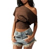 image:imageGORGLITTER Womens Off The Shoulder Crop Tops Cinched Waist Y2K Going Out Top Dolman Short Sleeve 2026 Summer TrendyMocha Brown