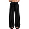 image:imageGORGLITTER Womens Striped Wide Leg Pants Elastic High Waisted Business Casual Drawstring Trousers with PocketsBlack