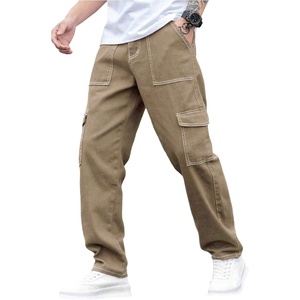 image:imageGORGLITTER Mens Baggy Pants Casual Wide Leg Cargo Pants Elastic Waist Y2K Designer Drippy Streetwear TrousersKhaki