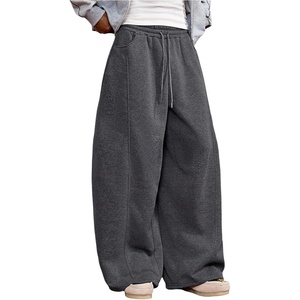 image:imageGORGLITTER Mens Baggy Sweatpants Wide Leg Barrel Elastic Waist Drawstring Casual Loose Joggers Track PantDark Grey