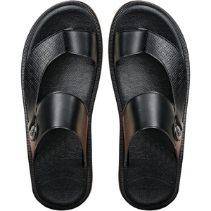 image:imageGORGLITTER Mens Beach Leather Double Band Studded Sandals Toe Post Flat Shoes Pu Slide SlippersBlack