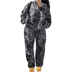 image:imageGORGLITTER Womens 2 Piece Track Suits Camo Print Zip Up Oversized Hoodie and Baggy Sweatpants Sets Fall OutfitsBlack and White