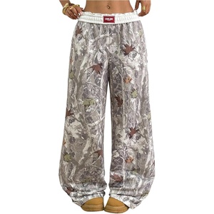 image:imageGORGLITTER Womens Double Waisted Camo Wide Leg Sweatpants Camouflage Baggy Trouser Workout Streetwear Track PantsWhite