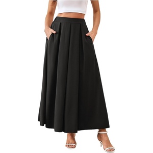 image:imageGORGLITTER Womens Flowy Maxi Skirt Pleated High Waist A Line Long Skirts Work Business Trendy Outfits 2025Black