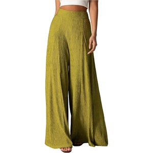 image:imageGORGLITTER Womens Flowy Wide Leg Pants Boho Loose Elastic High Waisted Textured Palazzo Trousers Vacation Casual