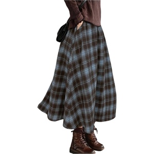 image:imageGORGLITTER Womens Grunge Plaid Maxi Skirt Casual Dressy Flowy Gingham High Waist Patchwork Western A Line Midi SkirtsBlue and Brown