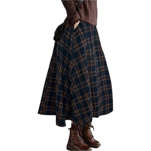 image:imageGORGLITTER Womens Grunge Plaid Maxi Skirt Casual Dressy Flowy Gingham High Waist Patchwork Western A Line Midi SkirtsDark Blue